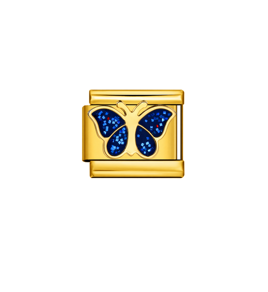 Charm dorado mariposa azul acero inoxidable 304