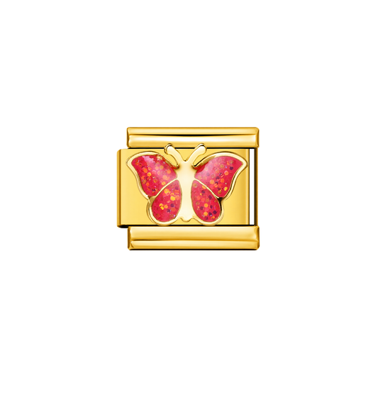 Charm dorado mariposa roja acero inoxidable 304