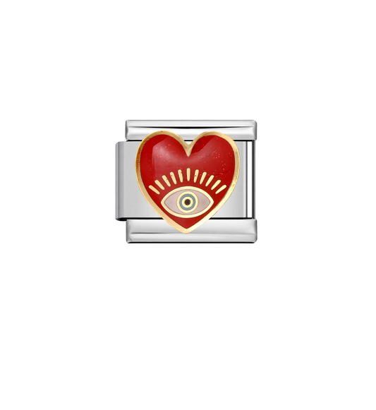 Charm plateado corazón rojo con ojito acero inoxidable