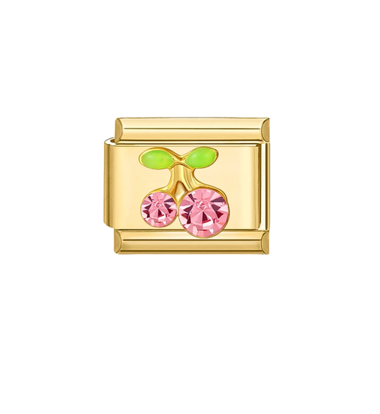Charm dorado cereza rosa