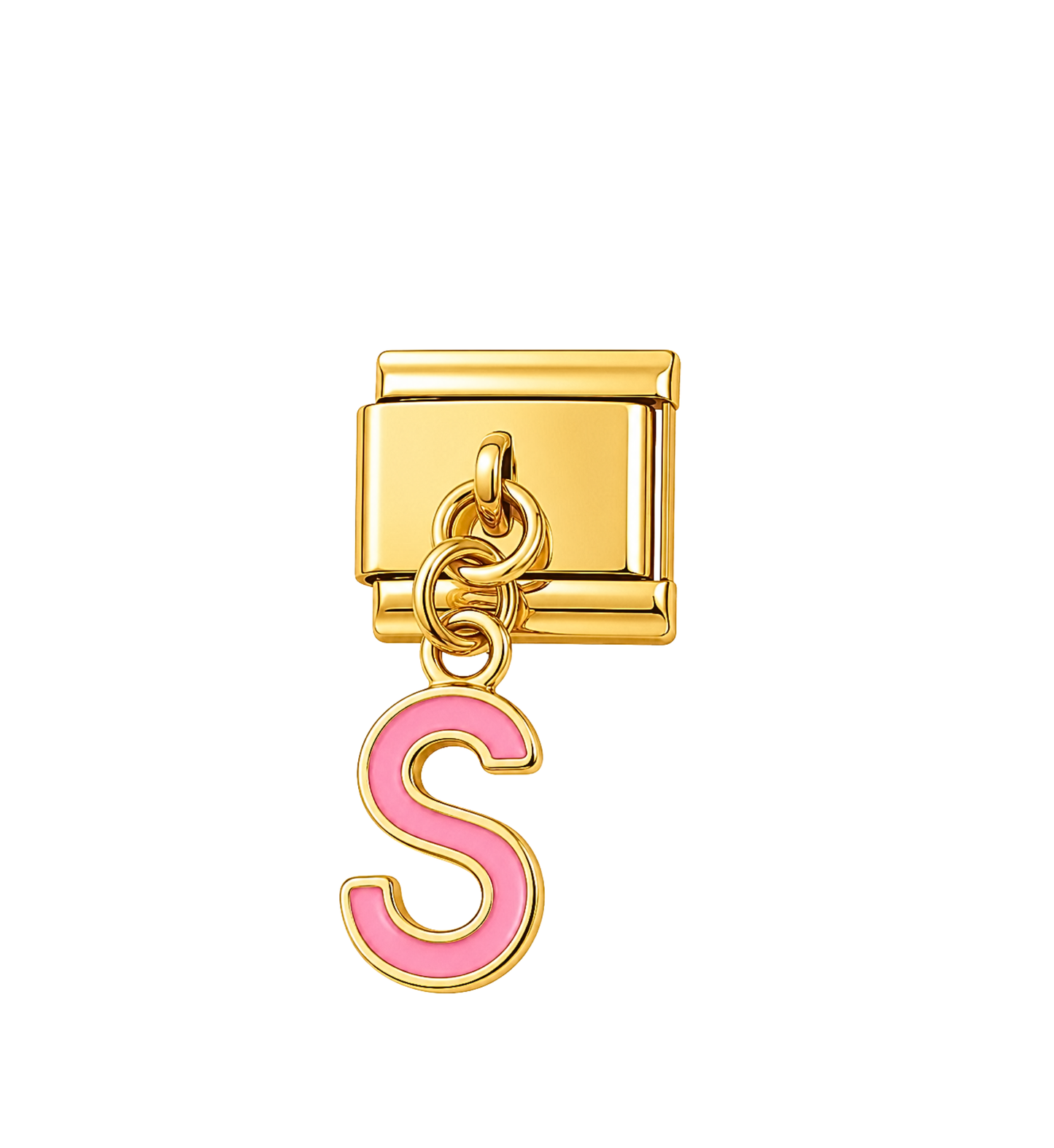 Charm dorado colgante letra S rosa acero inoxidable 304