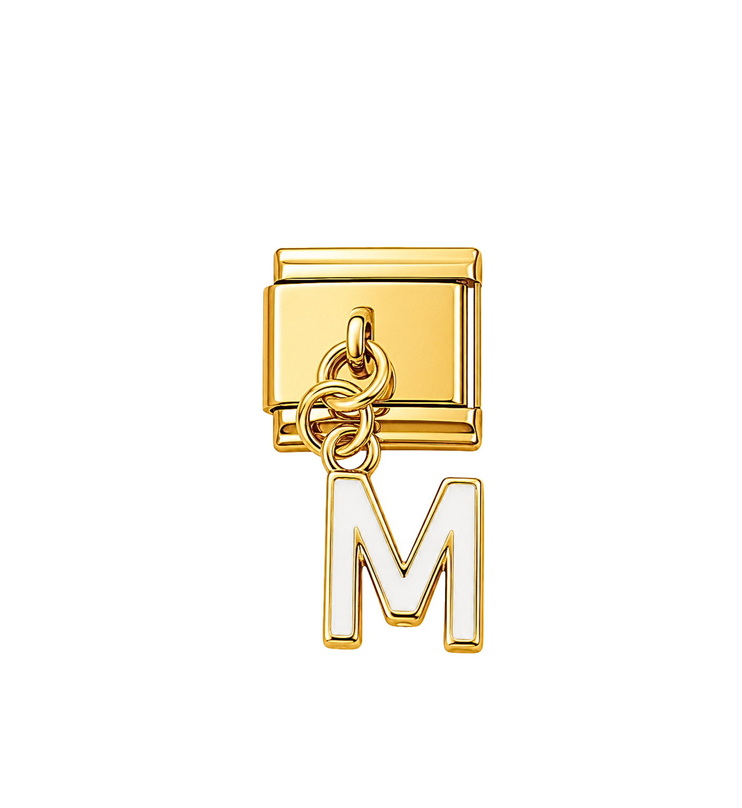 Charm dorado colgante letra M blanco acero inoxidable 304