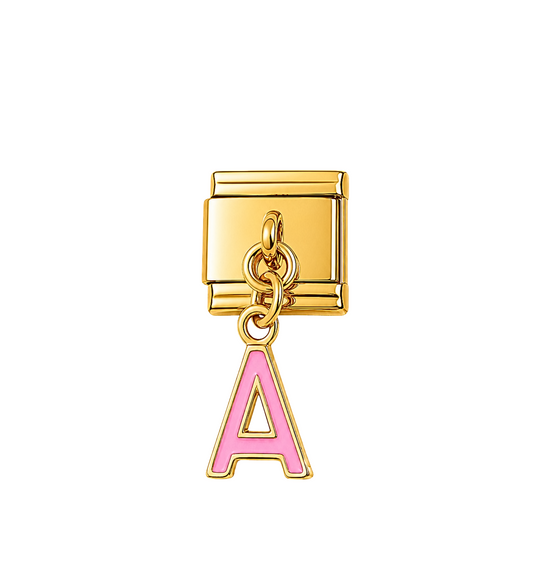 Charm dorado colgante letra A rosa acero inoxidable 304