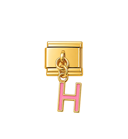 Charm dorado colgante letra H rosa acero inoxidable 304