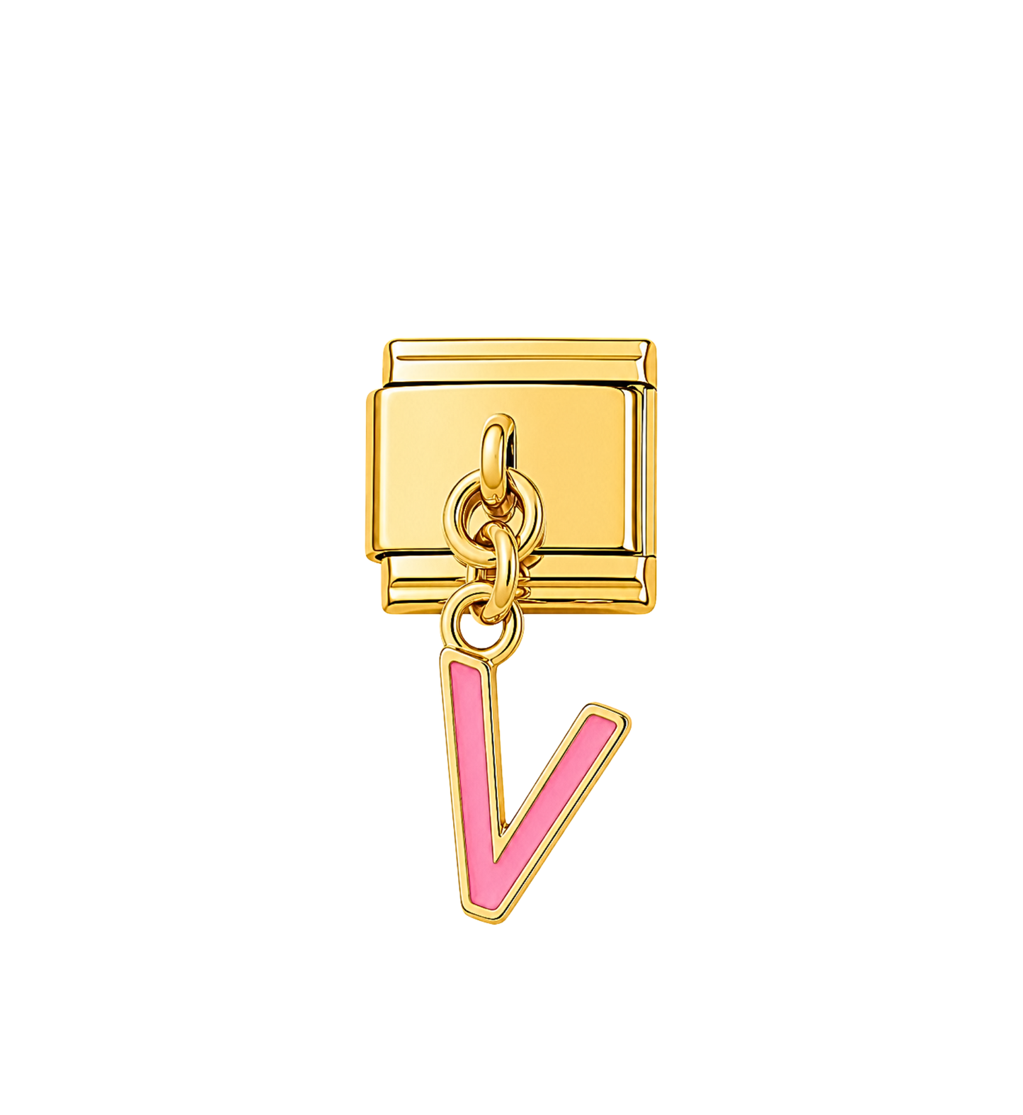 Charm dorado colgante letra V rosa acero inoxidable 304