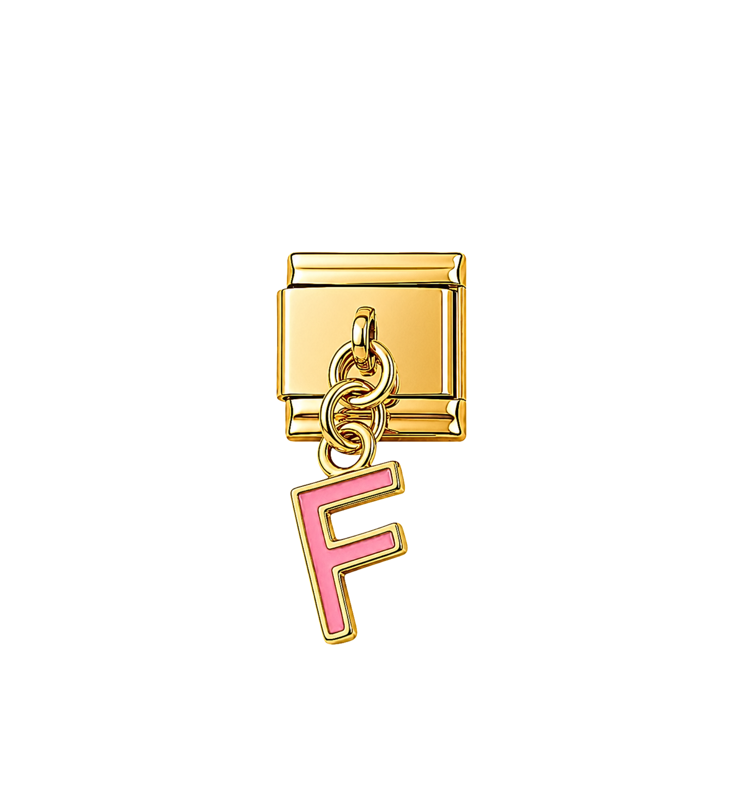 Charm dorado colgante letra F rosa acero inoxidable 304