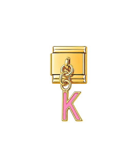 Charm dorado colgante letra K rosa acero inoxidable 304
