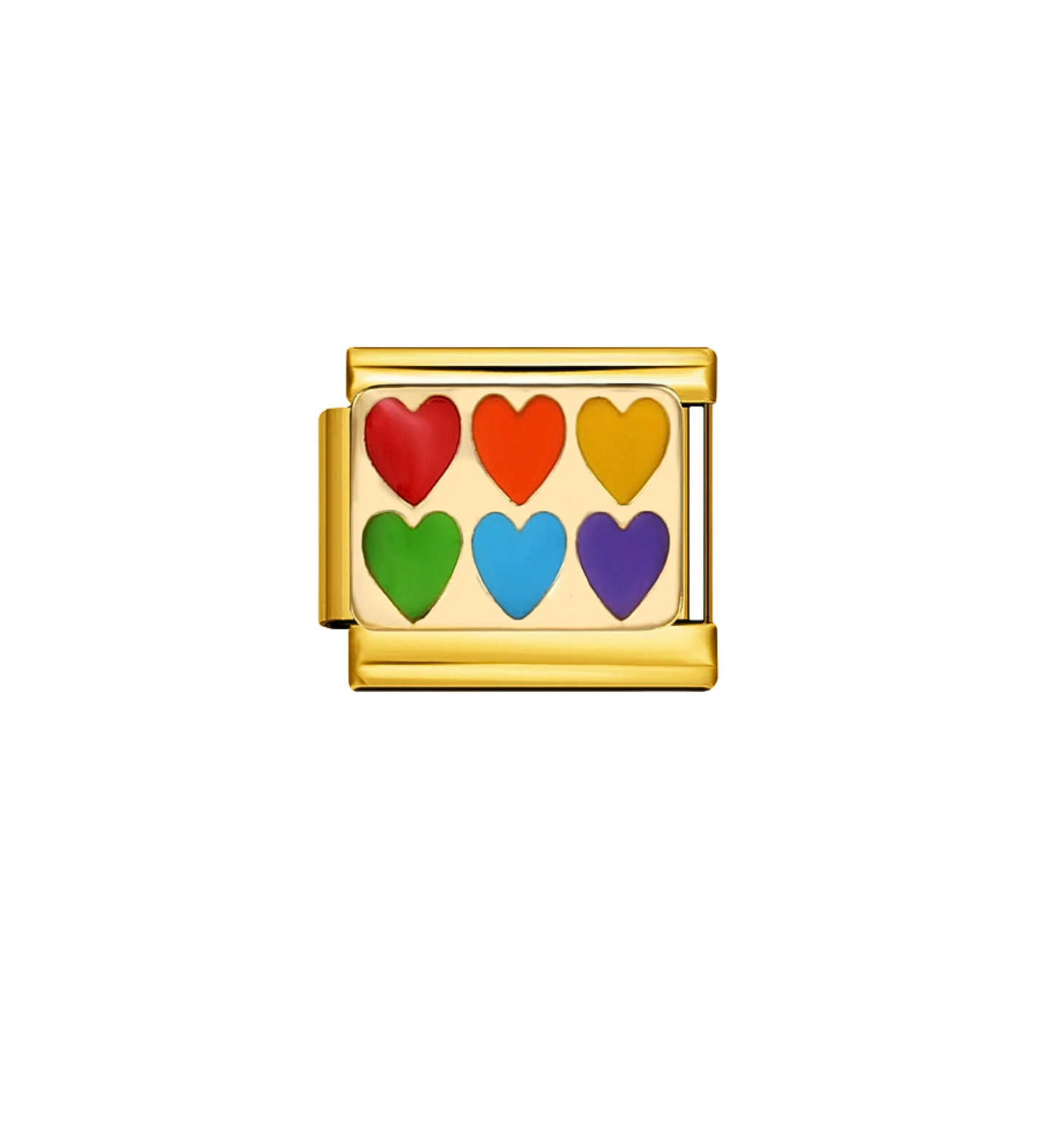 Charm dorado corazones arcoíris