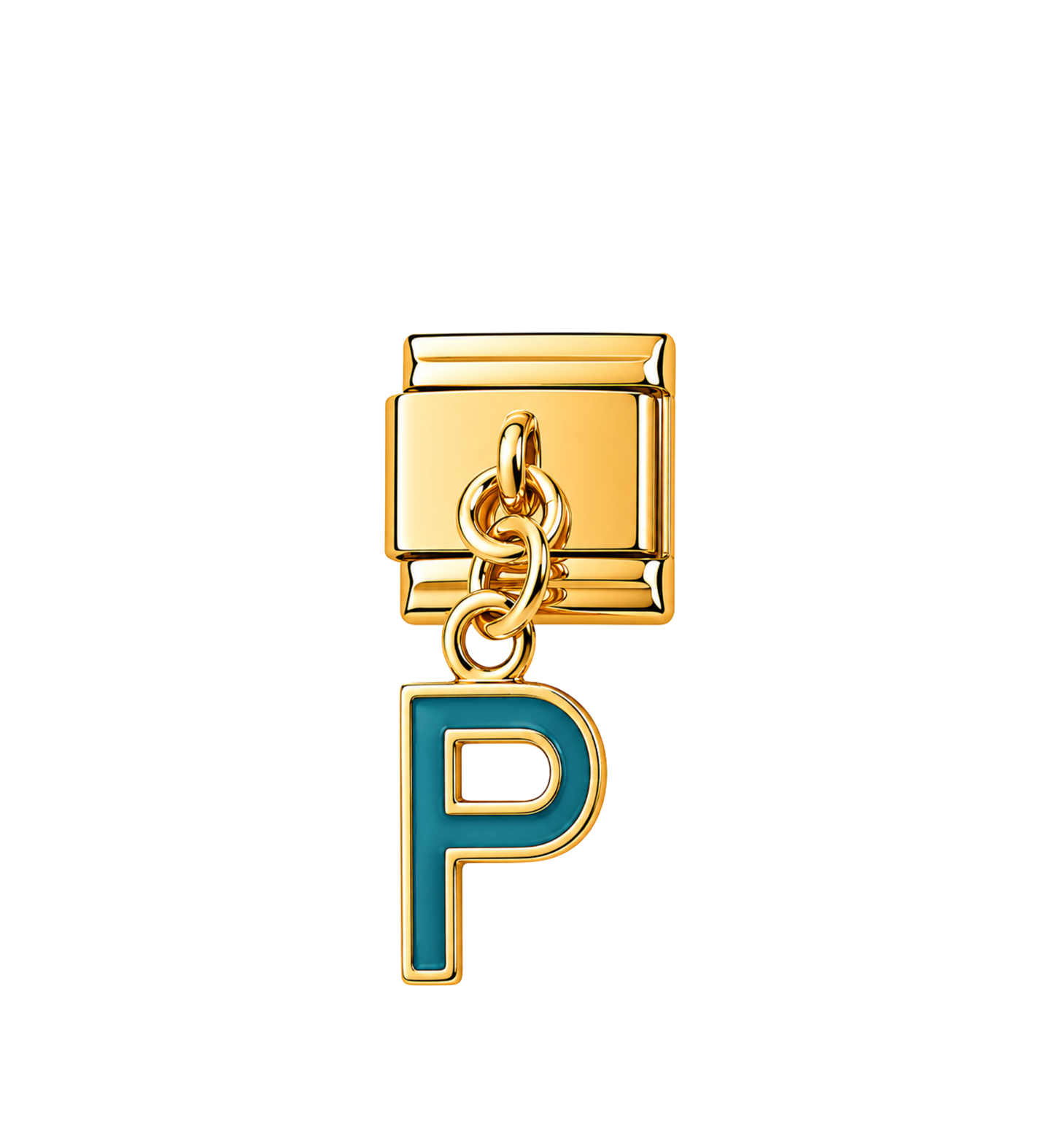 Charm dorado colgante letra P azul acero inoxidable 304