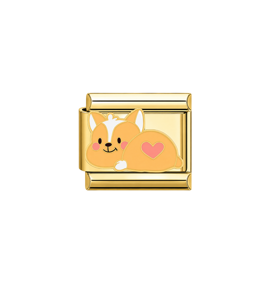 Charm dorado perrito con corazón acero inoxidable 201