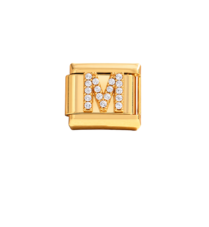 Charm dorados letras con zirconias acero inoxidable