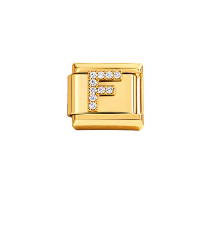 Charm dorados letras con zirconias acero inoxidable