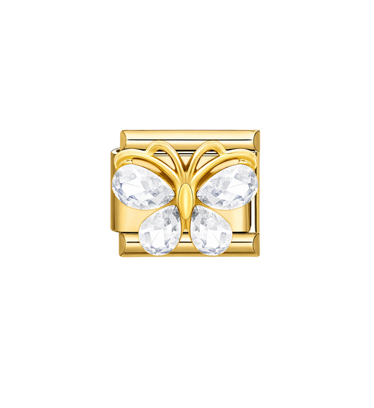Charm dorado mariposa con cristales ovalados acero inoxidable 304