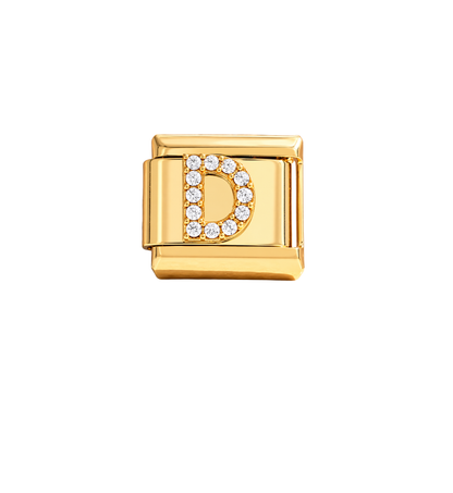 Charm dorados letras con zirconias acero inoxidable