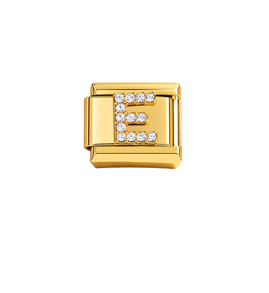Charm dorados letras con zirconias acero inoxidable