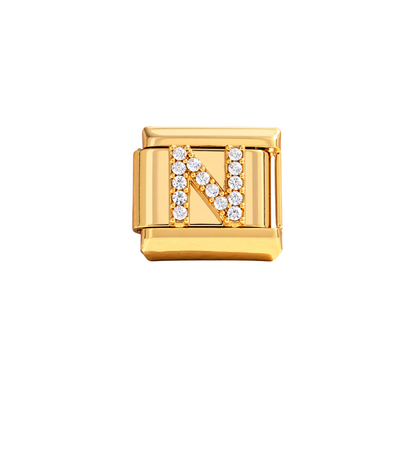 Charm dorados letras con zirconias acero inoxidable
