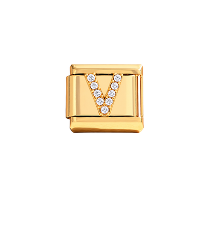 Charm dorados letras con zirconias acero inoxidable