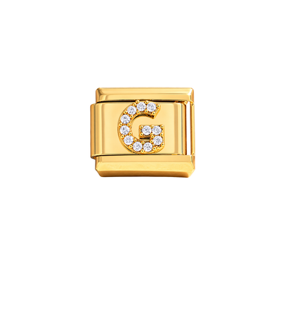 Charm dorados letras con zirconias acero inoxidable