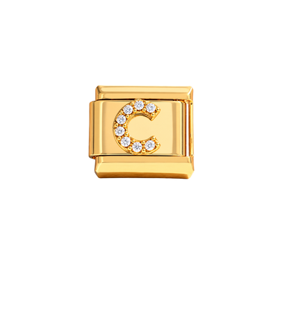 Charm dorados letras con zirconias acero inoxidable
