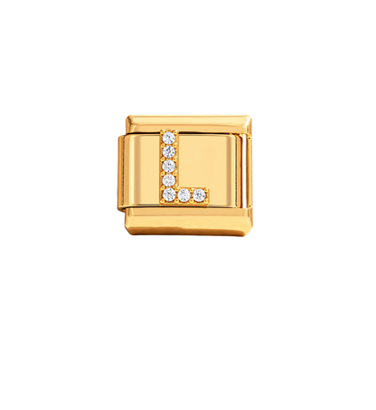 Charm dorados letras con zirconias acero inoxidable