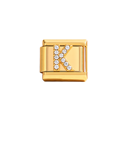 Charm dorados letras con zirconias acero inoxidable