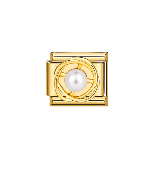 Charm dorado círculo entrelazado con perla acero inoxidable 304