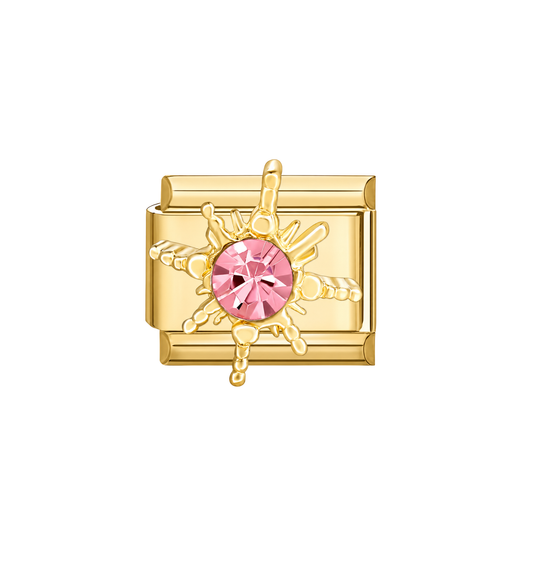 Charm figura abstracta con cristal rosa acero inoxidable