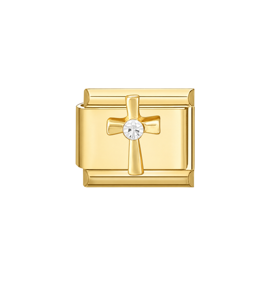 Charm dorado cruz con cristal acero inoxidable 304