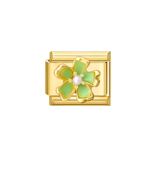 Charm dorado flor verde acero inoxidable 304