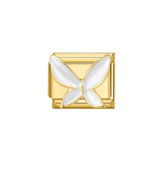 Charm dorado mariposa nacarado acero inoxidable 304