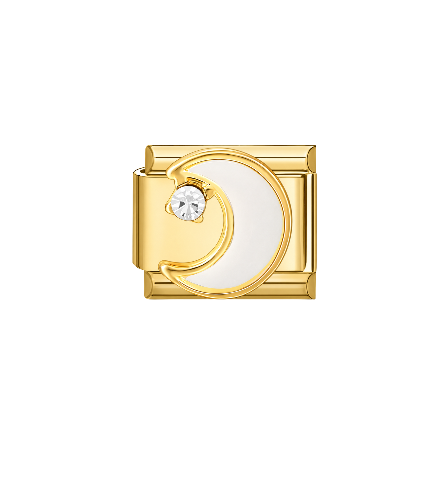 Charm dorado luna nacarado acero inoxidable 304