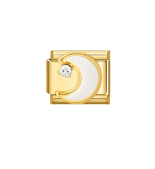 Charm dorado luna nacarado acero inoxidable 304