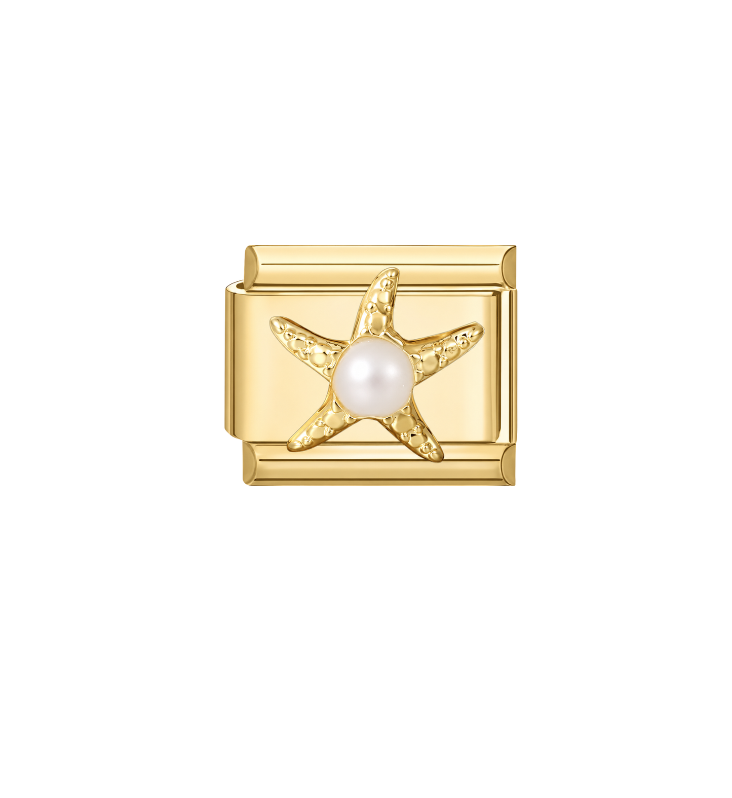 Charm dorado estrella de mar con perla acero inoxidable