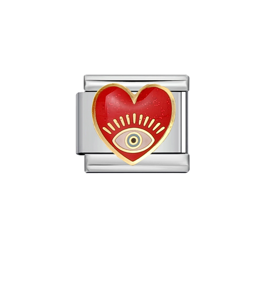 Charm plateado corazón rojo con ojito