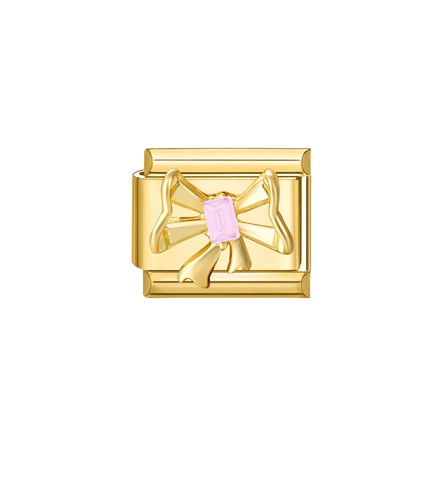 Charm dorado moño gema rosa acero inoxidable