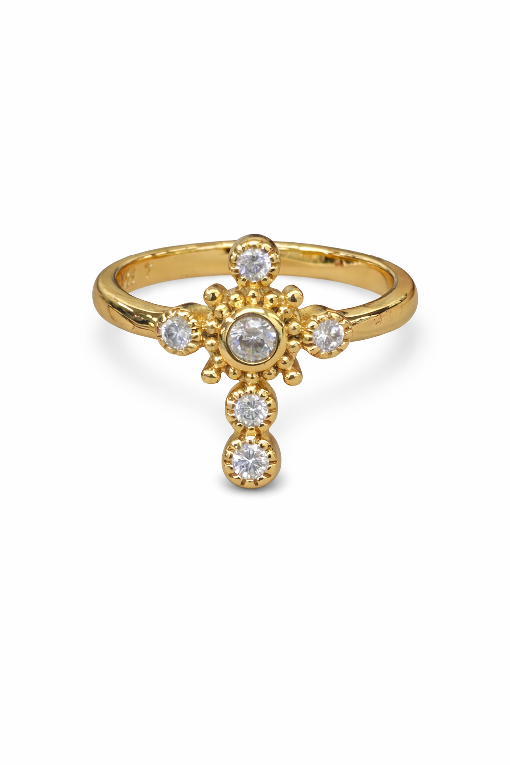 Anillo cruz con zirconias chapa de oro