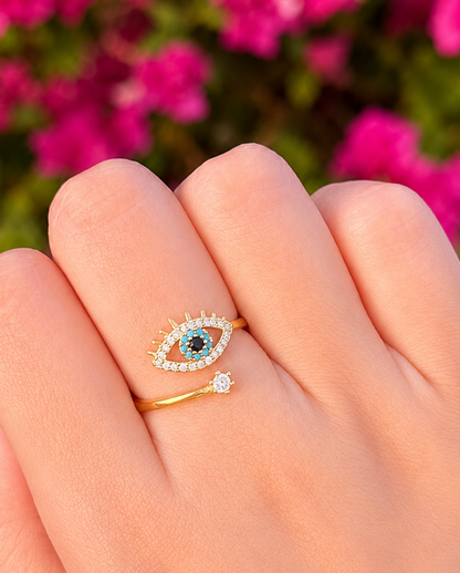 Anillo ojito azul ajustable acero inoxidable