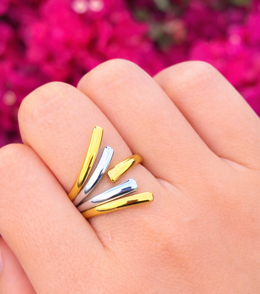Anillo wrap dorado & plateado acero inoxidable