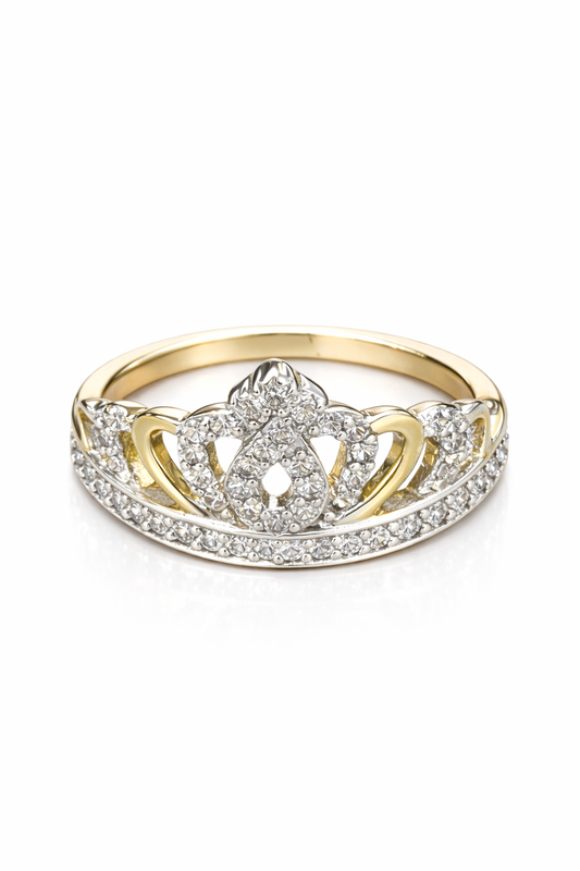 Anillo corona con circón chapa de oro
