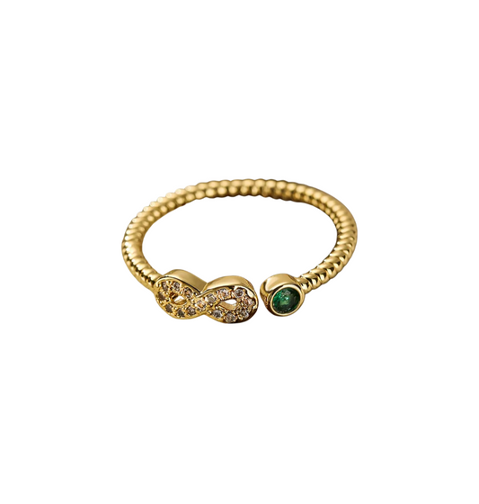 Anillo Infinito Con Cristal Verde