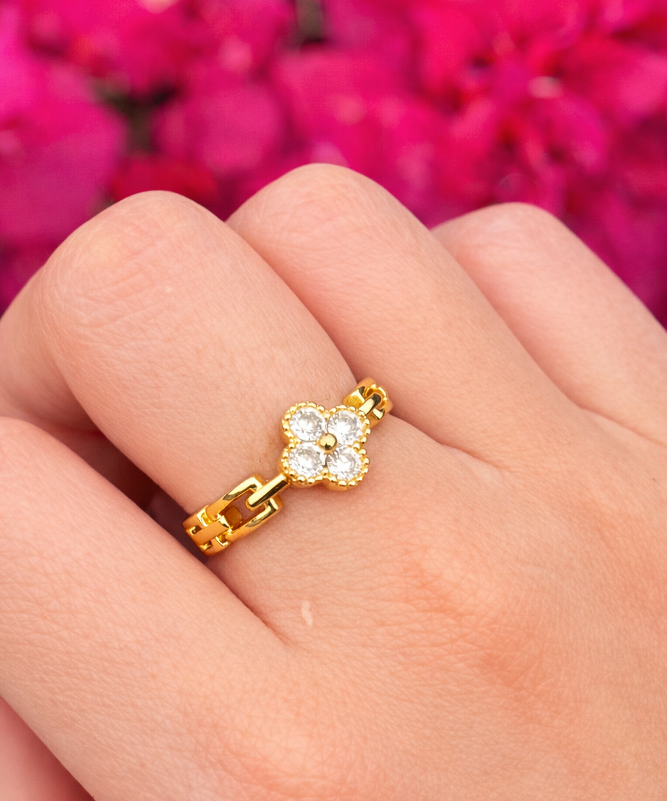 Anillo de trébol cobre enchapado en oro