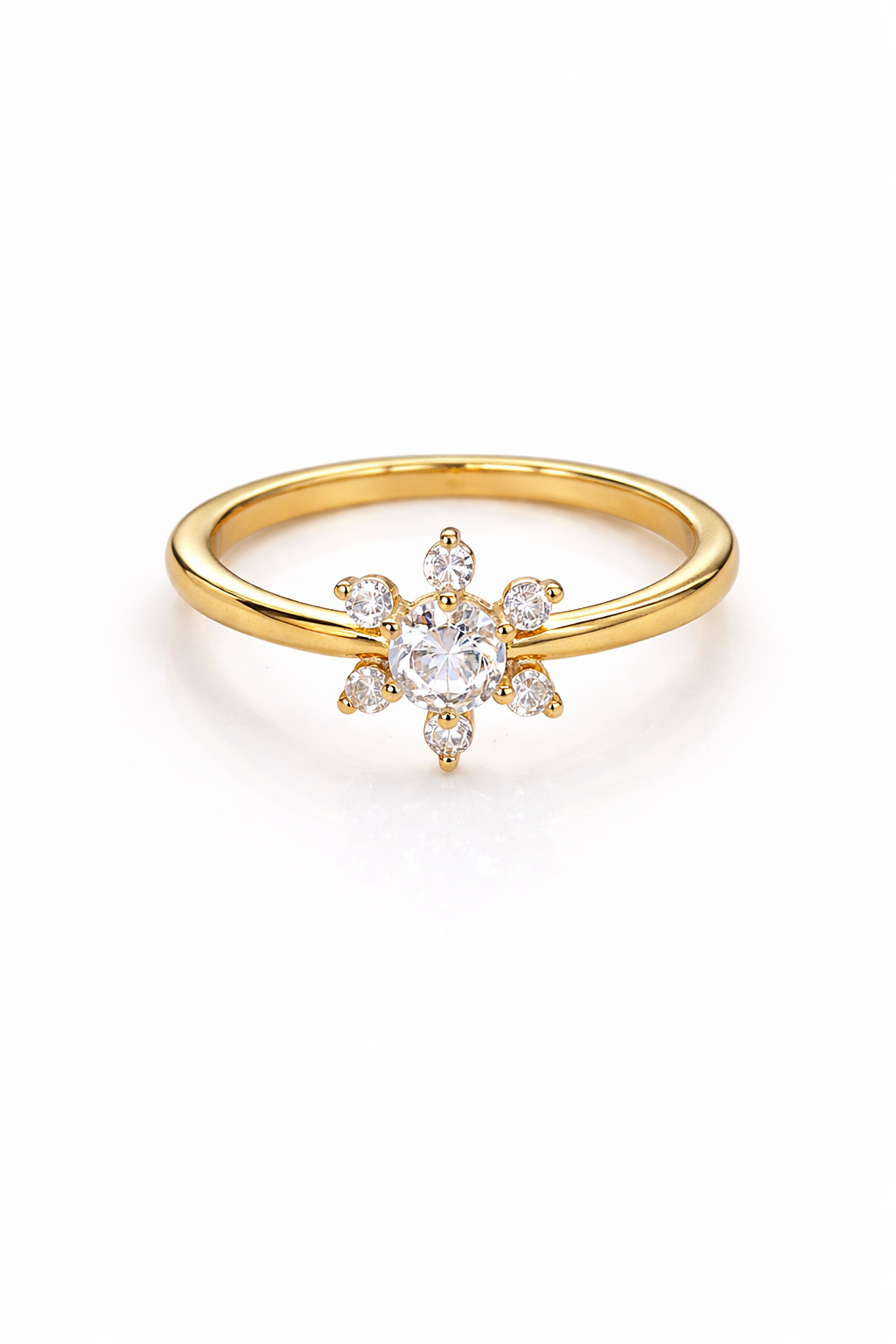 Anillo estrella central zirconias chapa de oro