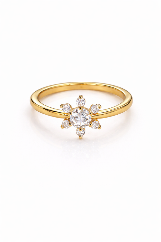 Anillo estrella central zirconias chapa de oro