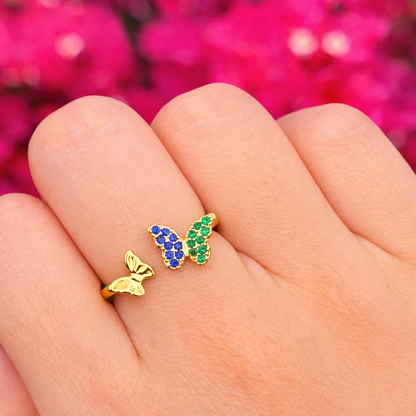 Anillo dos mariposas chapa de oro