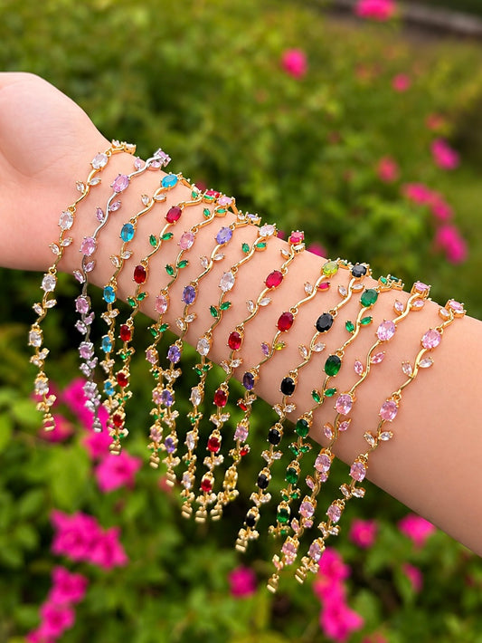Pulseras tulipanes colores chapa de oro 18k