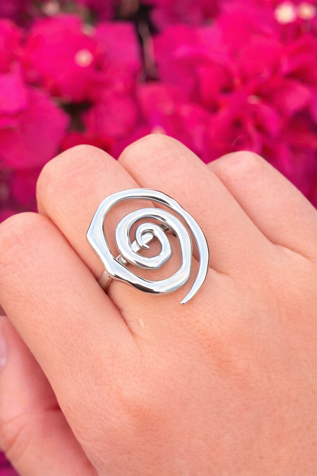 Anillo espiral plateado acero inoxidable
