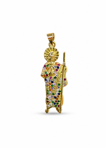 Dije san Judas Tadeo con zirconias de colores acero inoxidable
