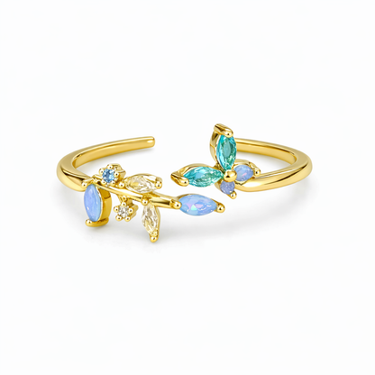 Anillo tonos azules con zirconias chapa de oro