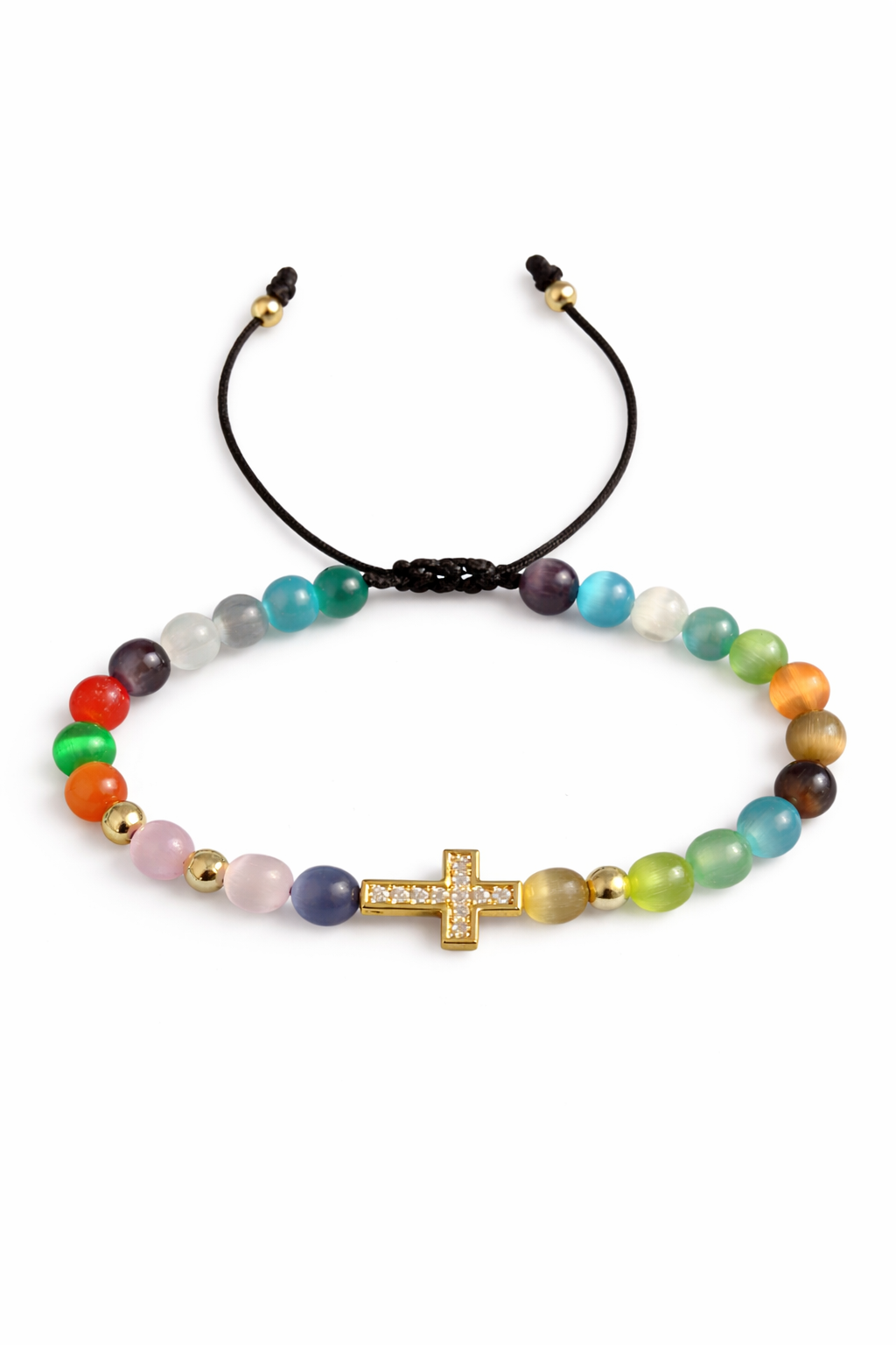 Pulsera ajustable piedras naturales con cruz de acero