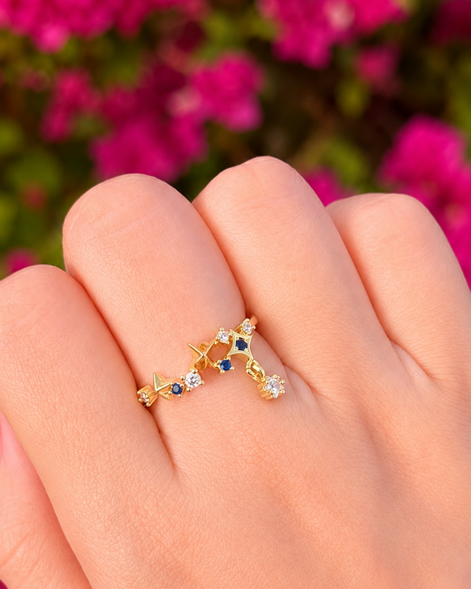Anillo ajustable estrellas con dije colgante zirconias chapa de oro